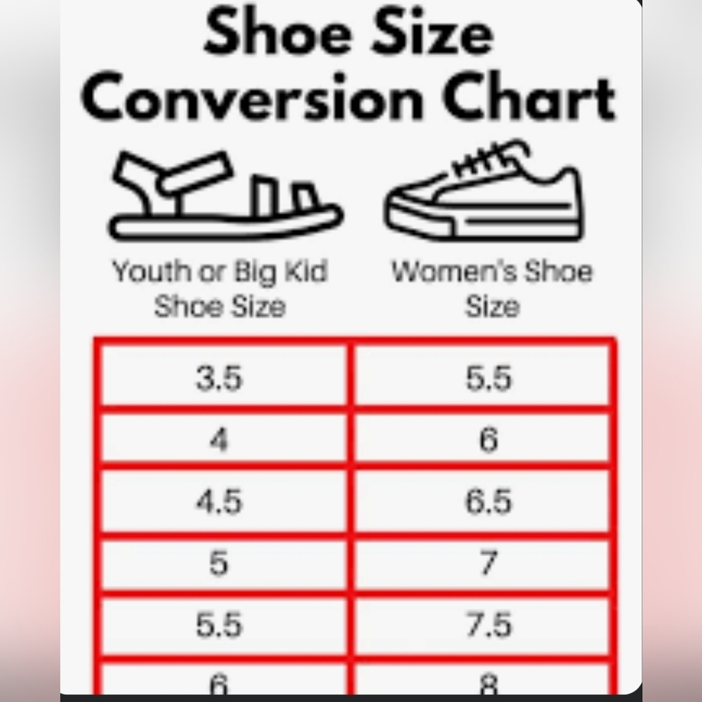 SHOE SIZE CONVERSION CHART YOUTH TO WOMENS VICE VERSA